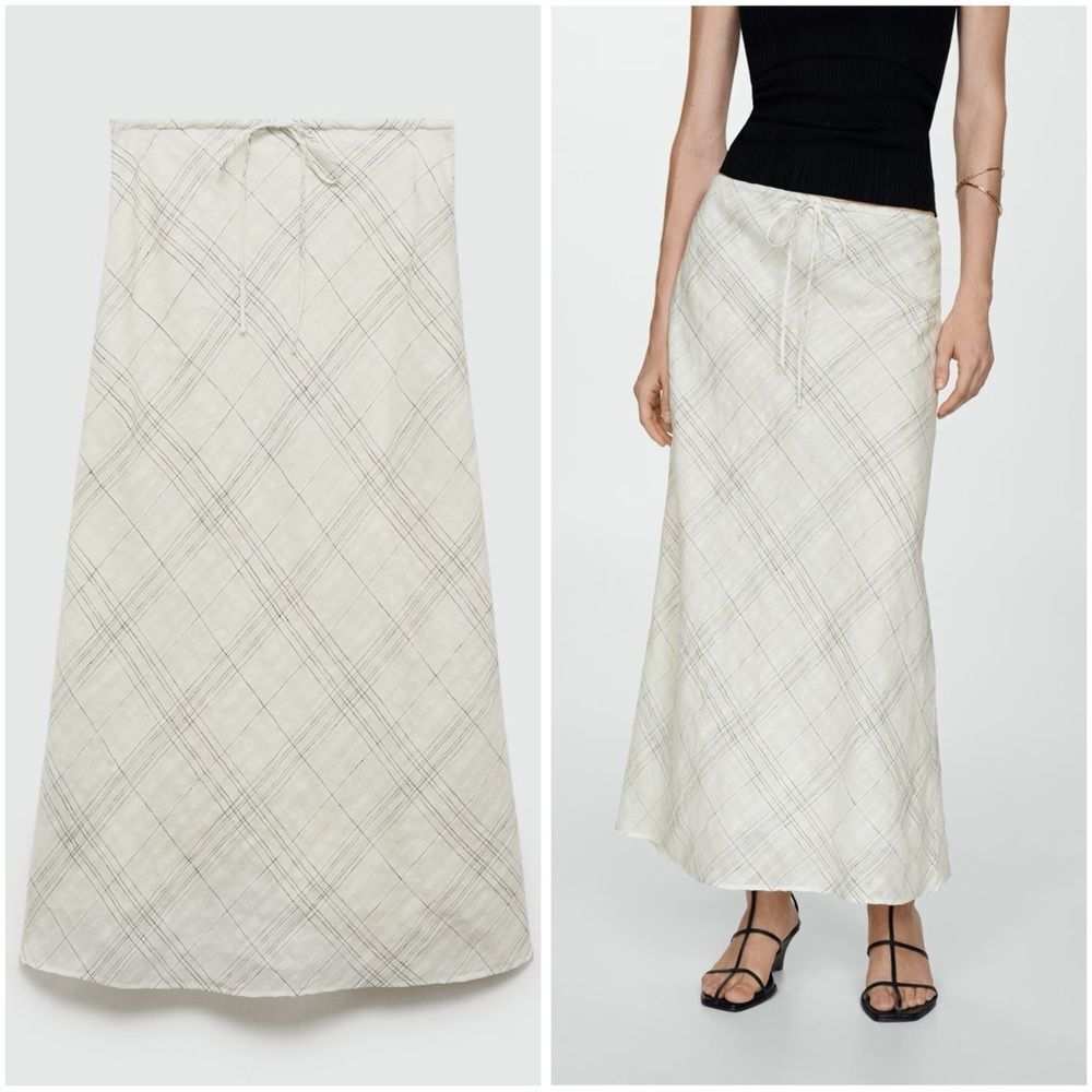 MANGO PRINTED LINEN-BLEND SKIRT LAGENLOOK LINED